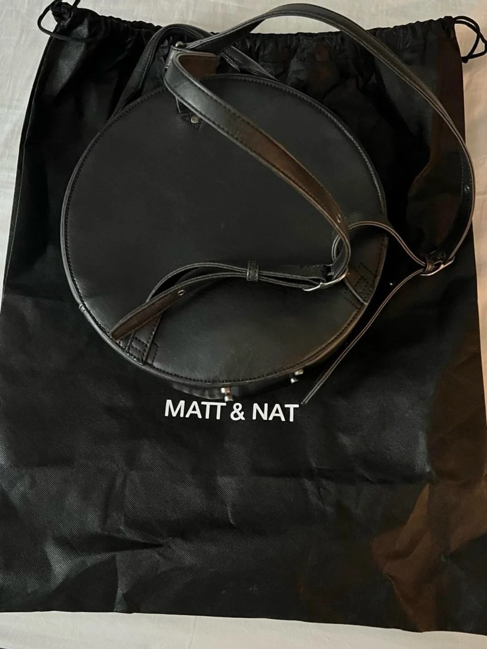 Matt & Nat Black Circular Vegan Leather Backpack